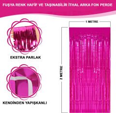 Fuşya Renk Ekstra Metalize Parlak Saçaklı Arka Fon Perde İthal A Kalite 1x2 Metre (4944)