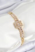 Pirinç Zirkon Taşlı Su Yolu Detaylı Baget Model Gold Renk Kadın Bileklik - TJ-BB7539