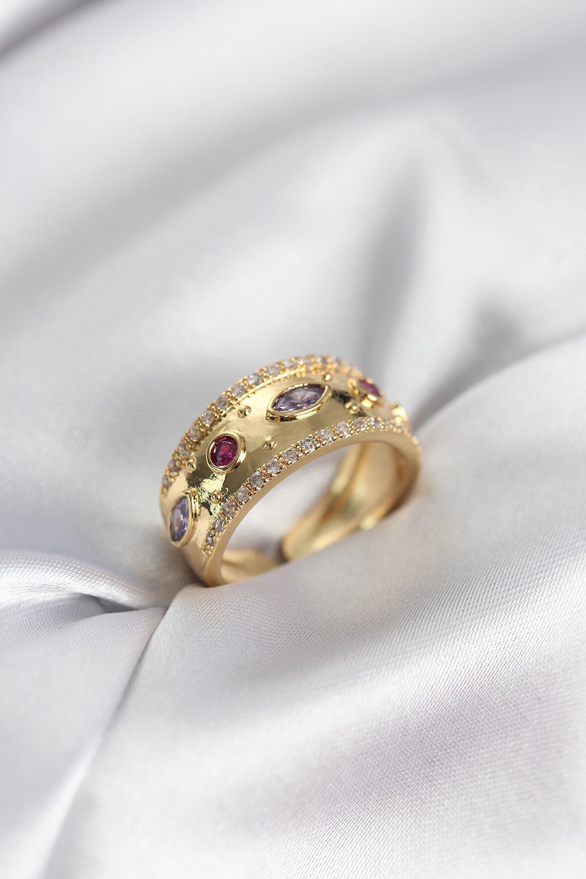 Gold Renk Zirkon Taşlı Vintage Kadın Yüzük - TJ-BYK3959