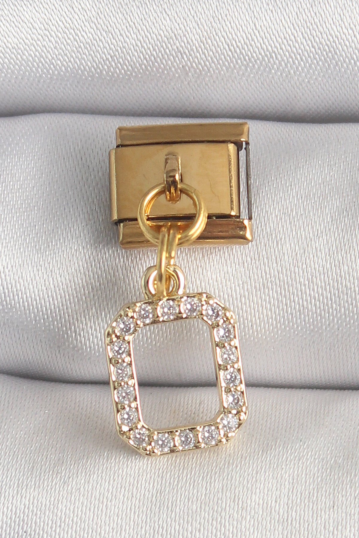 316L Çelik Gold Renk Sallantı Kare Zirkon Taşlı Nomination Charm - TJ-BC1350