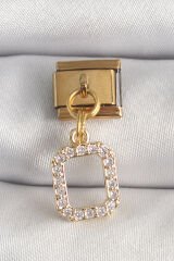 316L Çelik Gold Renk Sallantı Kare Zirkon Taşlı Nomination Charm - TJ-BC1350