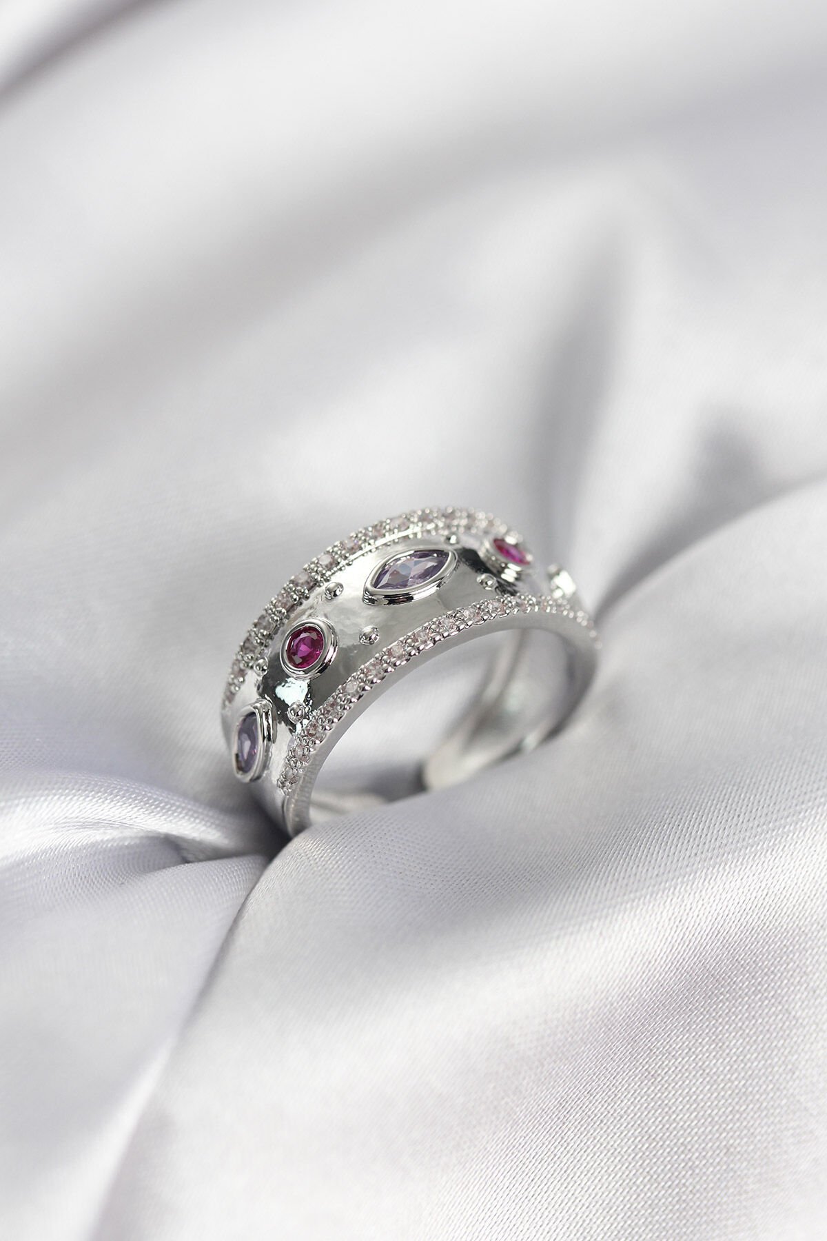 Gümüş Renk Zirkon Taşlı Vintage Kadın Yüzük - TJ-BYK3960