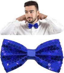 Gece Işıltısı Mavi Payetli Pullu Papyon 7x2 cm (4944)