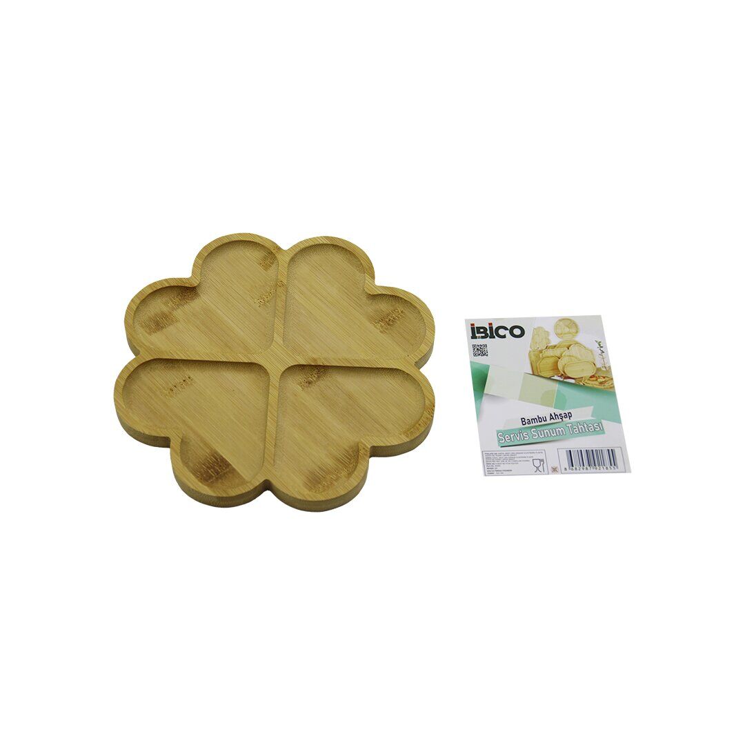 YUVARLAK 4 KALP BÖLMELİ AHŞAP BAMBU SERVİS SUNUM TEPSİ - TAHTASI 21 X 1.4CM (4944)