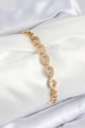 Pirinç Zirkon Taşlı Oval Model Gold Renk Kadın Bileklik - TJ-BB7543
