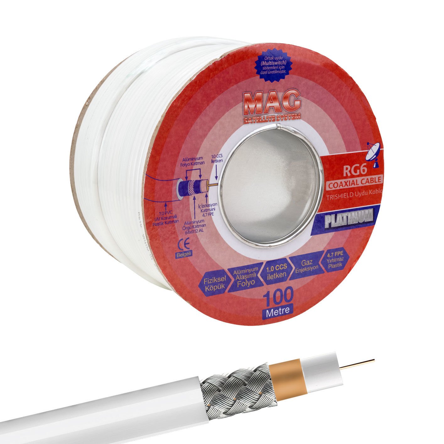 MAG PLATINUM RG6/U4 TRISHIELD 64 TEL ANTEN KABLOSU (100 METRE) (4944)