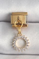 316L Çelik Gold Renk Zirkon Taşlı Sallantı Güneş Model Nomination Charm - TJ-BC1353