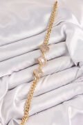 Pirinç Zirkon Taşlı Yonca Model Gold Renk Kadın Bileklik - TJ-BB7545