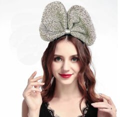 Metalize Parlak Pullu Fiyonk Kurdele Parti Tacı Gümüş Renk 25x17 cm