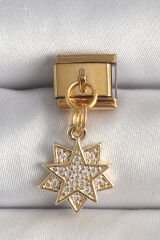 316L Çelik Gold Renk Sallantı Zirkon Taşlı Yıldız Model Nomination Charm - TJ-BC1357