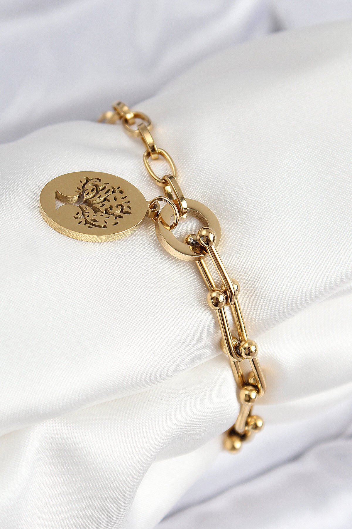 316L Çelik Tifany Ağaç Model Gold Renk Kadın Bileklik - TJ-BB7776