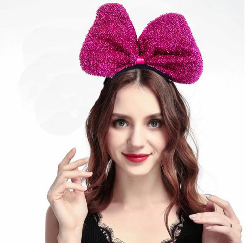 Metalize Parlak Pullu Fiyonk Kurdele Parti Tacı Fuşya Renk 25x17 cm