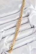Pirinç Zirkon Taşlı Ezme Küba Zincir Model Gold Renk Kadın Bileklik - TJ-BB7549
