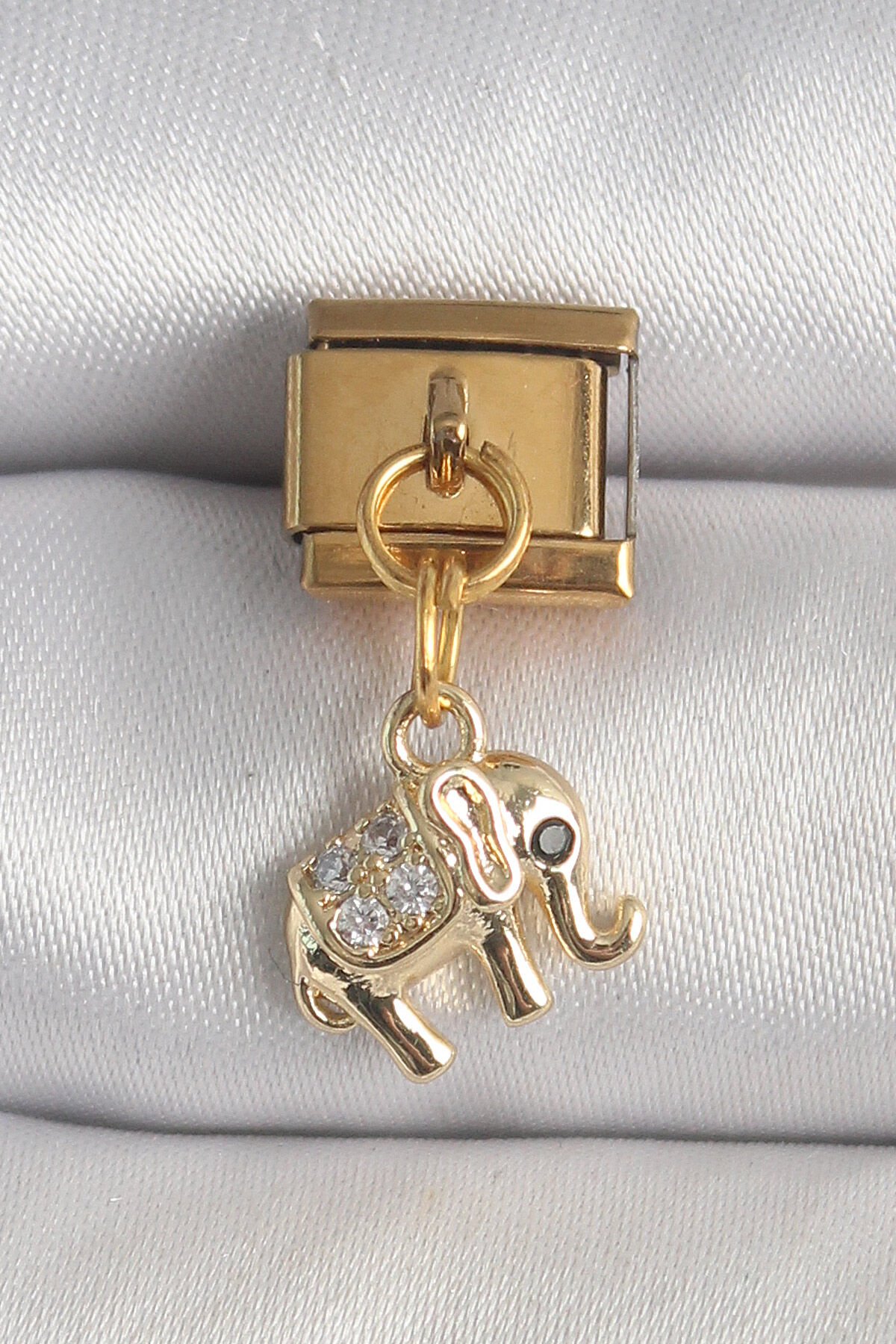 316L Çelik Gold Renk Sallantı Zirkon Taşlı Fil Model Nomination Charm - TJ-BC1362