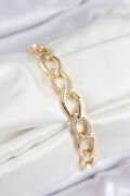Pirinç Zirkon Taşlı Zincir Model Gold Renk Kadın Bileklik - TJ-BB7553
