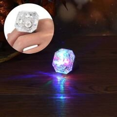 Kristal Tasarımlı Led Glow Işıklı 3 Modlu Gümüş Yüzük 3.5 x 5 cm (4944)