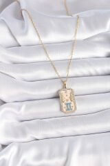 316L Çelik Gold Renk Zincir İkizler Burcu Zirkon Taşlı Kadın Kolye - TJ-BKO9468