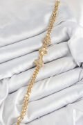 Pirinç Zirkon Taşlı Yonca Model Gold Renk Kadın Bileklik - TJ-BB7557