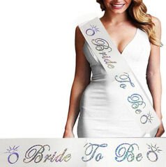 Bride To Be Saten Kuşak Beyaz Üzeri Hologramlı Metalize Gümüş Yazılı 160x9.5 cm