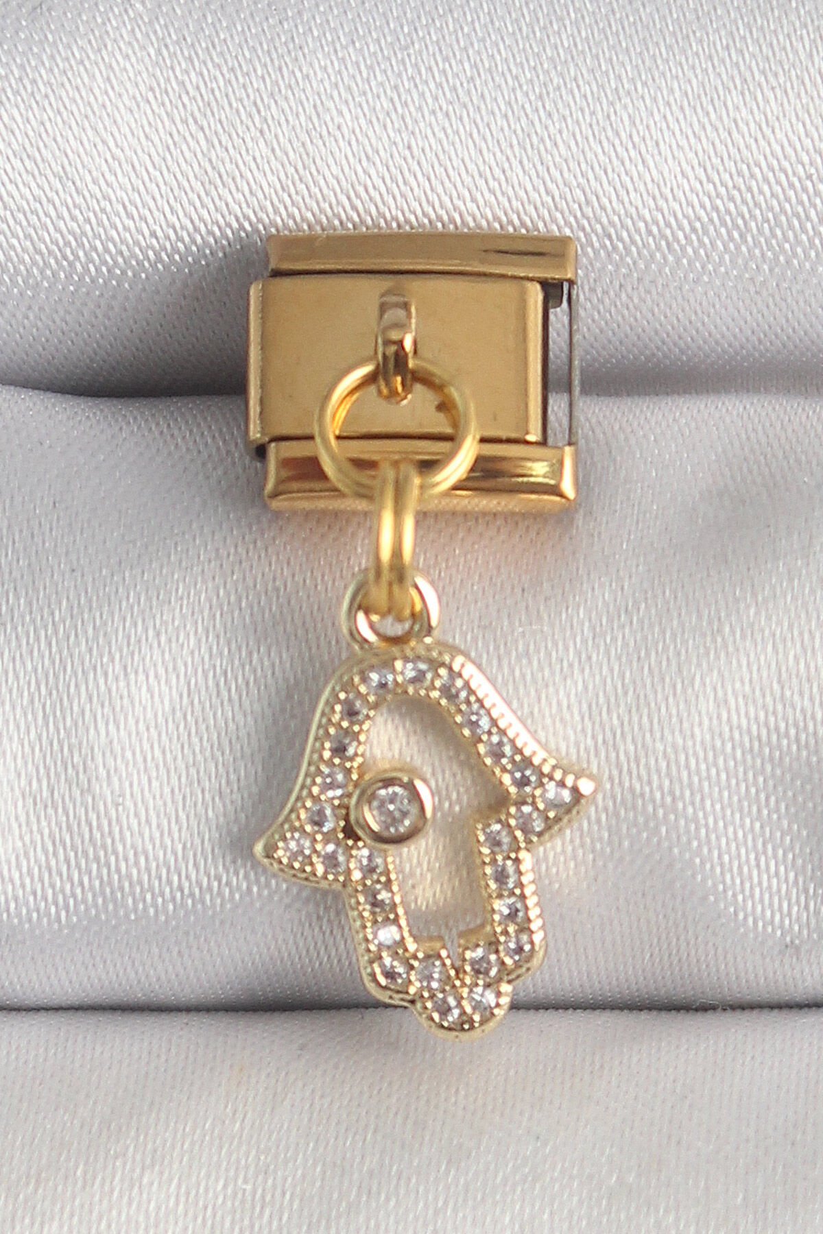 316L Çelik Gold Renk Sallantı Zirkon Taşlı Fatma Ana El Model Nomination Charm - TJ-BC1369