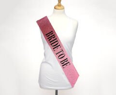 Pembe Üzeri Siyah Büyük Bride To Be Yazılı Simli Işıltılı Kuşak Kemer 10 cm Genişlik (4944)