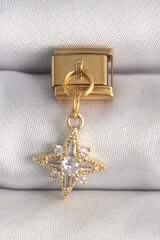 316L Çelik Gold Renk Sallantı Zirkon Taşlı Kutup Yıldız Model Nomination Charm - TJ-BC1370