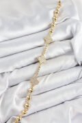 Pirinç Zirkon Taşlı Yonca Model Gold Renk Kadın Bileklik - TJ-BB7561