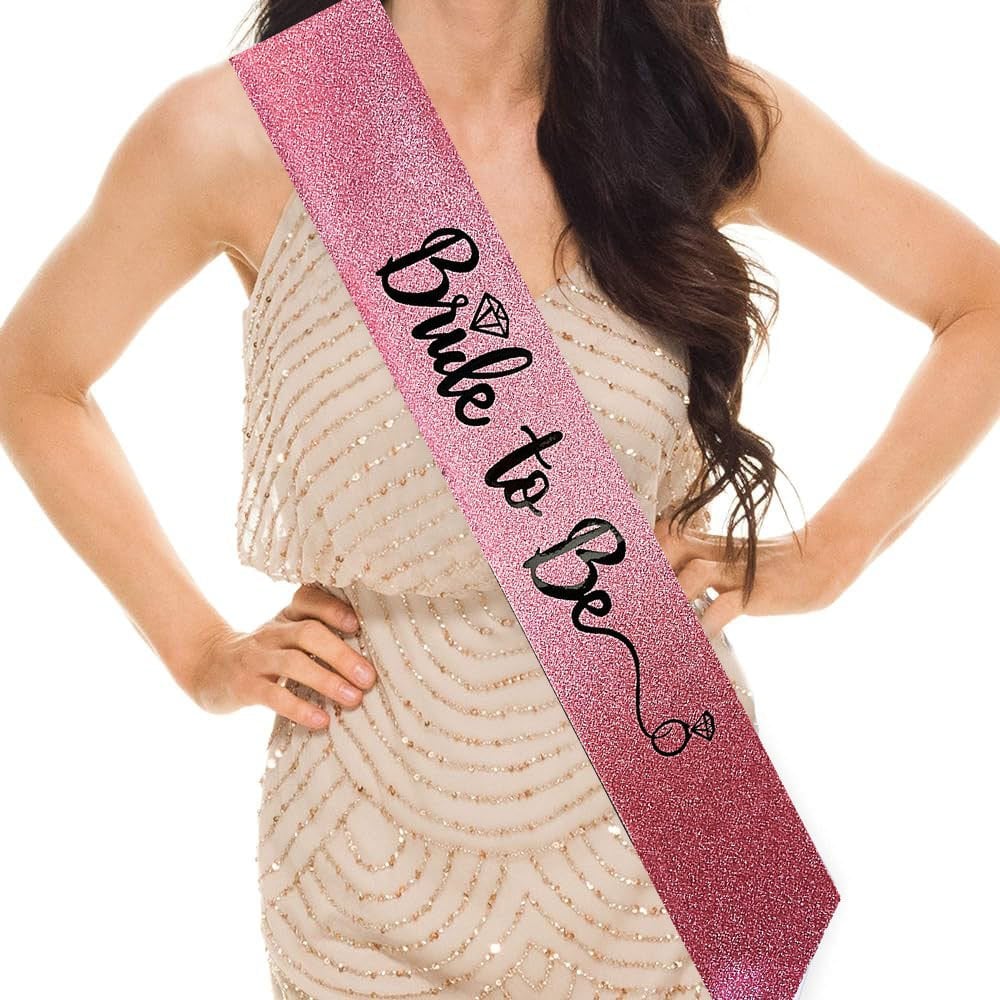 Pembe Üzeri Siyah İtalik Alyanslı Bride To Be Yazılı Simli Işıltılı Kuşak Kemer 10 cm Genişlik (4944)