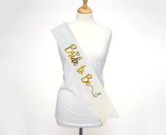 Beyaz Üzeri Altın İtalik Alyanslı Bride To Be Yazılı Simli Işıltılı Kuşak Kemer 10 cm Genişlik (4944)