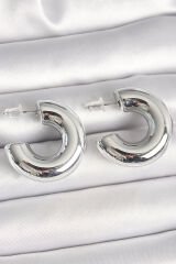 Pirinç Gümüş Renk Yarım Halka Model CCB Kadın Küpe - TJ-BKP10374