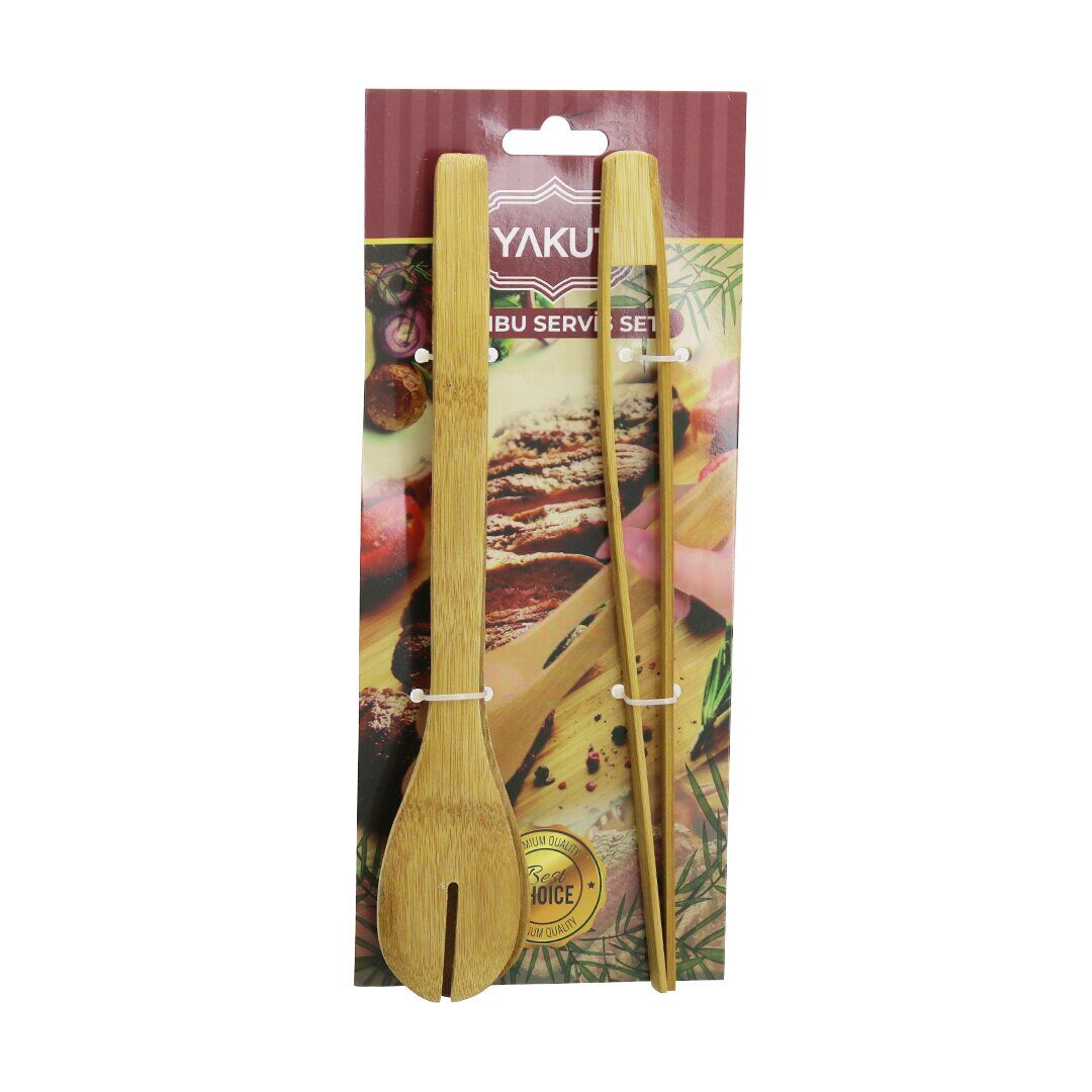 2 PCS AHŞAP BAMBU MAŞA SETİ İNCE IZGARA - KAŞIKLI SERVİS MAŞA (4944)