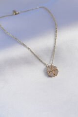 316L Çelik Gold Renk Açılır Zirkon Taşlı Yonca Model Kadın Kolye - TJ-BKO7294