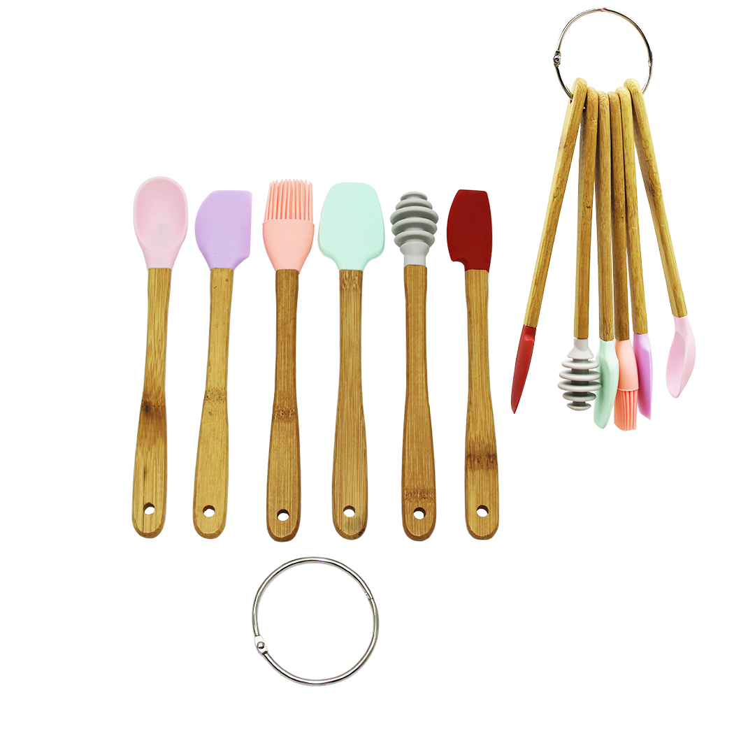 6 PARÇA  MiNİ AHŞAP SAPLI SİLİKON MUTFAK SET (4944)