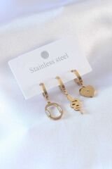 316L Çelik Gold Renk Yılan Model Kalp Detay Zirkon Taşlı Kadın Küpe - TJ-BKP7347