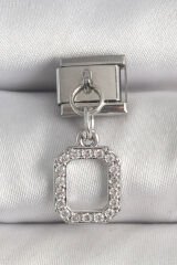 316L Çelik Gümüş Renk Sallantı Zirkon Taşlı Kare Model Nomination Charm - TJ-BC1382