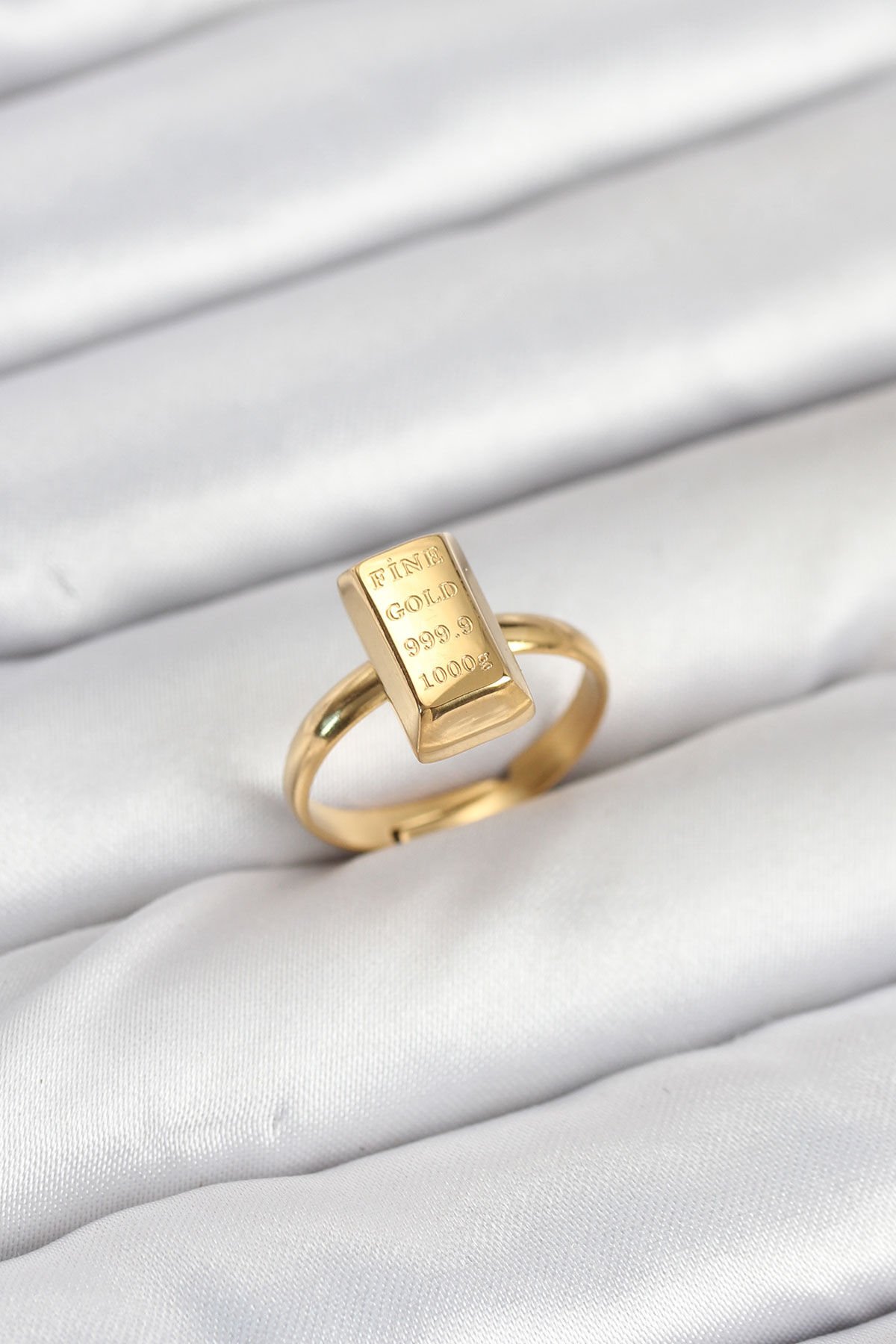 Pirinç Gold Renk Külçe Altın Model Kadın Yüzük - TJ-BYK3900