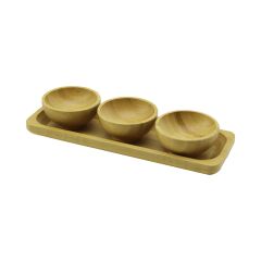 3PCS - SUNUM TEPSİLİ   MİNİ - ÇAP: 6CM  AHŞAP BAMBU LOKUMLUK - ÇEREZLİK KASE (4944)