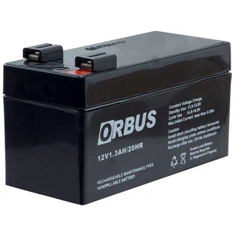 AKÜ 12 VOLT 1.3 AMPER ORBUS ORB12-1.3 (96 X 42 X 52 MM) (4944)