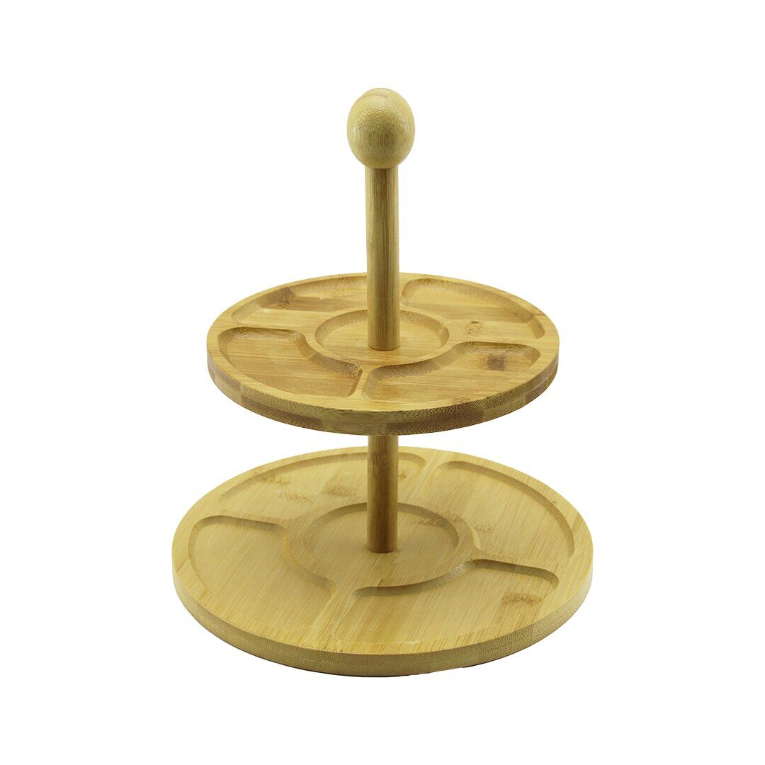 5 BÖLMELİ - YUVARLAK - 2 KATLI  AHŞAP BAMBU SUNUMLUK  ÇAP: 19.5CM -- 24.5CM (4944)