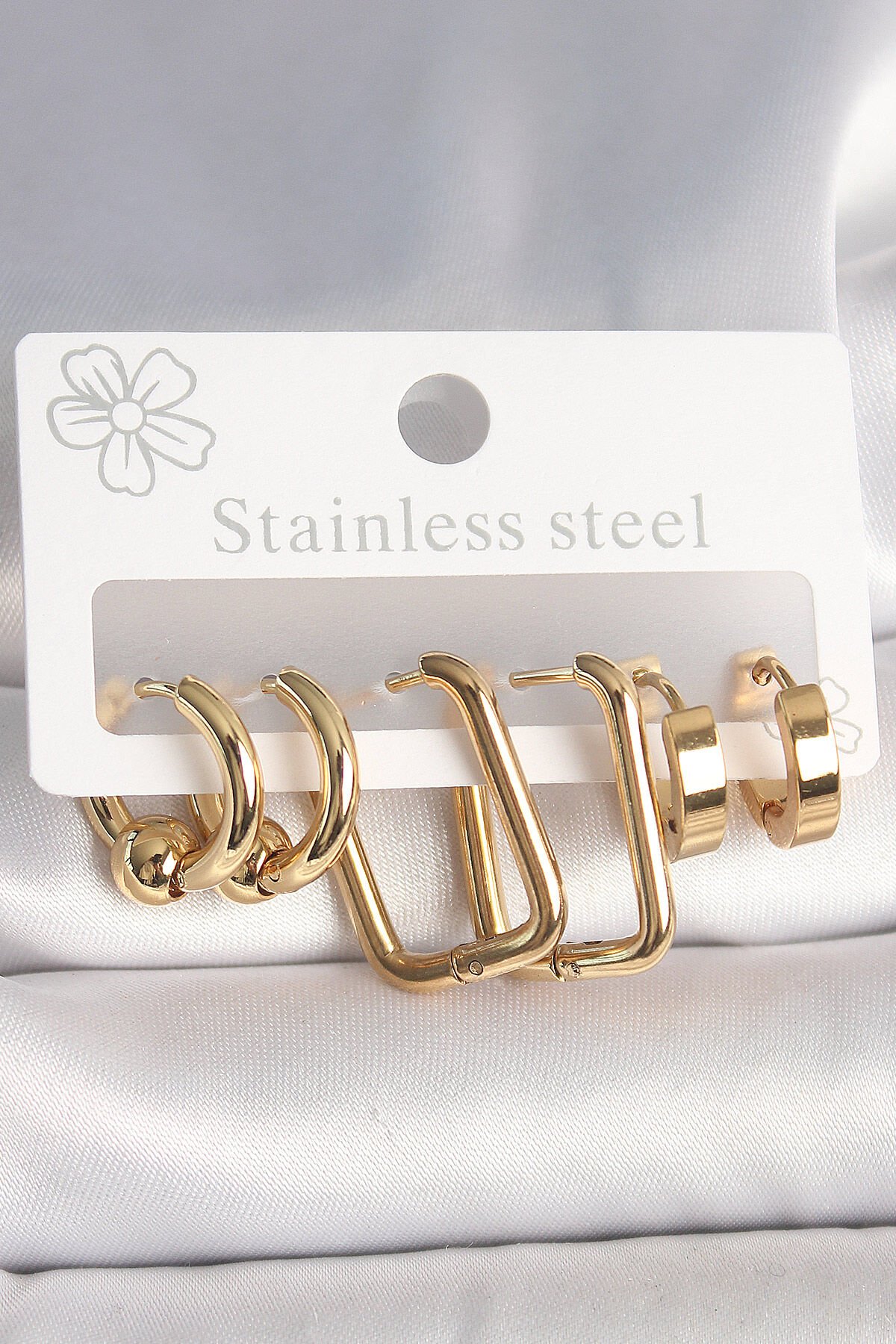 316L Çelik Gold Renk Halka Kare Model Kadın Küpe Seti - TJ-BKP10385