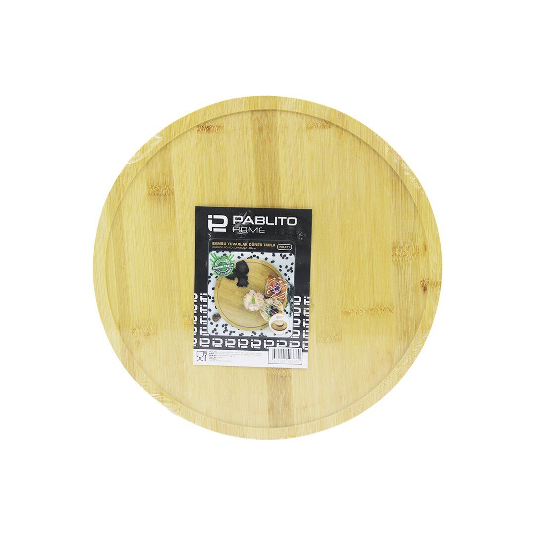 DÖNER TABLALI  AHŞAP BAMBU SUNUM TEPSİSİ - MİNİ SOFRA YUVARLAK=30CM (4944)