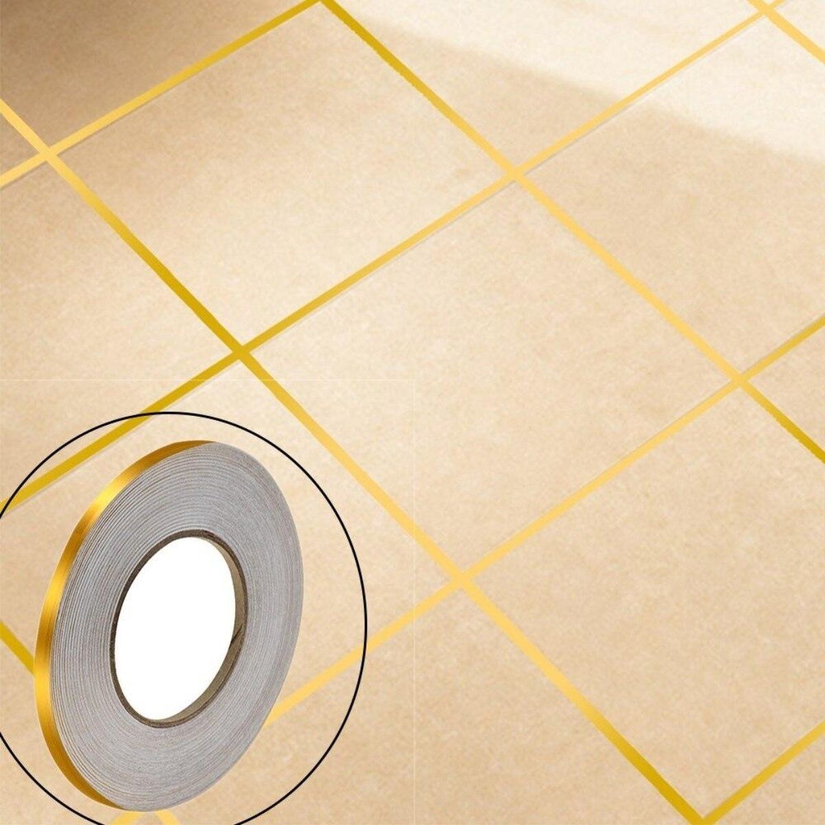50 Metre Fayans Arası Şerit Dekoratif Yapışkan Renkli Dekor Su Geçirmez Sızdırmaz Altın Bant Kaplama 0.5 cm Genişliğindedir (4944)