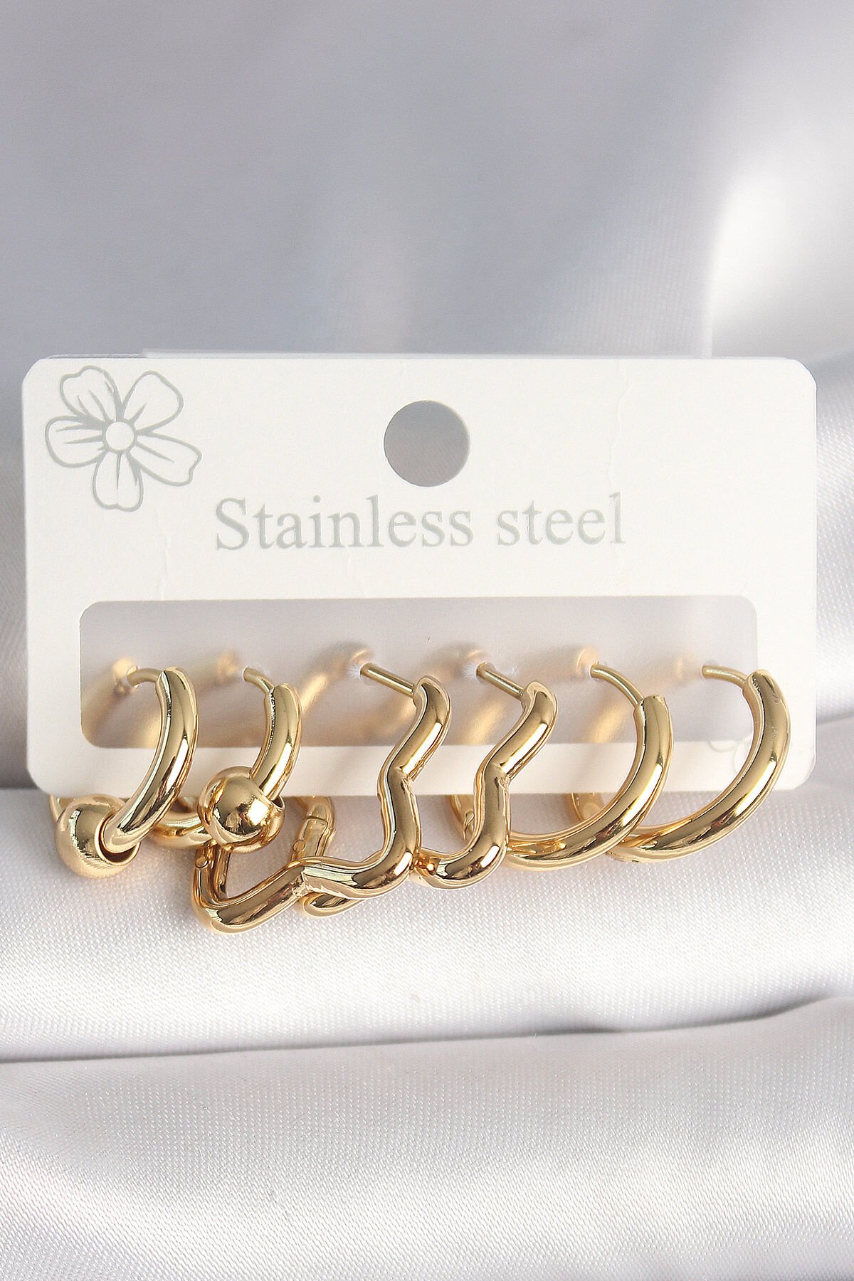 316L Çelik Gold Renk Yıldız Halka Model Kadın Küpe Seti - TJ-BKP10388