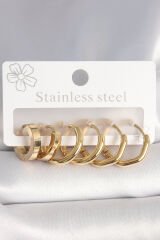 316L Çelik Gold Renk Geometrik Halka Model Kadın Küpe Seti - TJ-BKP10391