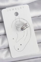 Pirinç Gümüş Renk Zirkon Taşlı 3'Lü Sıralı Model Kadın Kıkırdak Küpe - TJ-BKP10557