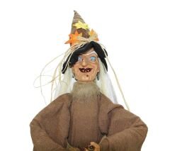 Dekoratif Sesli Işıklı Yeri Süpüren Sensörlü Cadı Büyük Kahverengi Pilli 120 cm