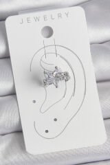 Pirinç Gümüş Renk Zirkon Taşlı Yıldız Model Kadın Kıkırdak Küpe - TJ-BKP10558