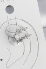 Pirinç Gümüş Renk Zirkon Taşlı Yıldız Model Kadın Kıkırdak Küpe - TJ-BKP10561