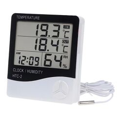İç ve Dış Ortam Sıcaklığını Ölçebilen LCD Ekran Saat Göstergeli Alarmlı Nem Ölçer Termometre (4944)