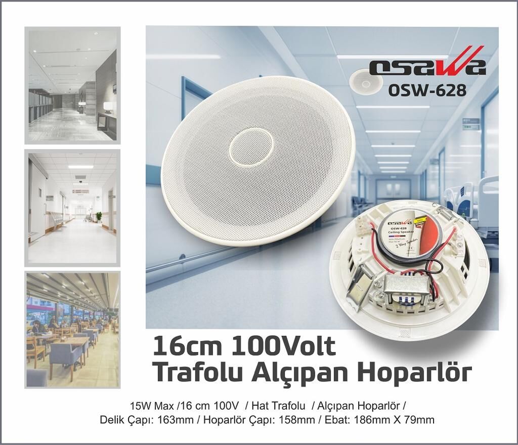 OSAWA OSW-628 16CM TWEETERLİ 100 VOLT TRAFOLU ALÇIPAN HOPARLÖR (4944)